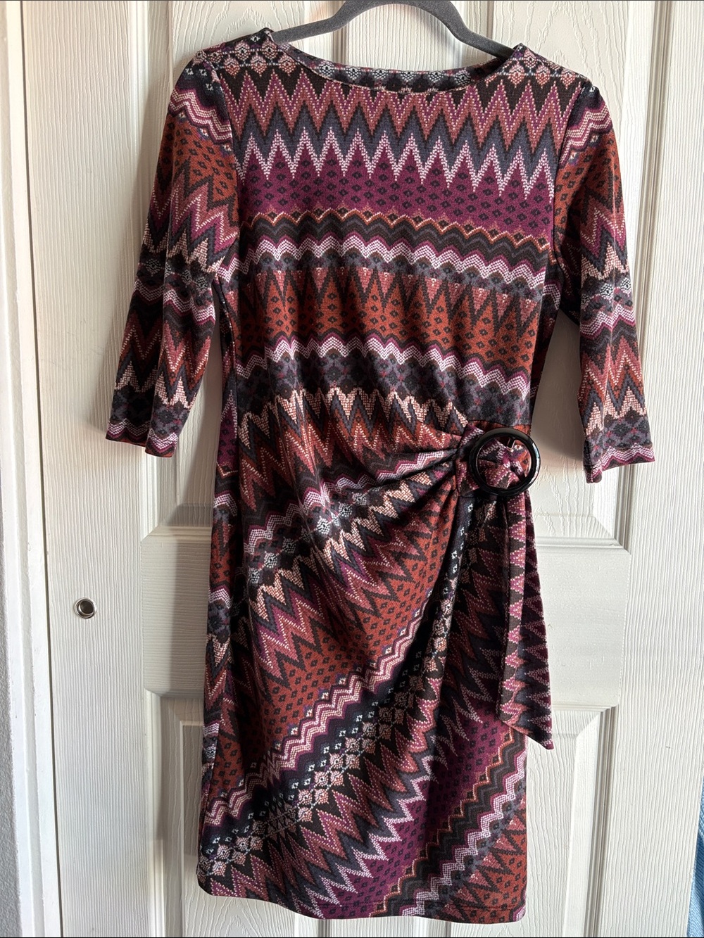 Shelby & Palmer Chevron Midi Dress in Burgundy, Rust and Black